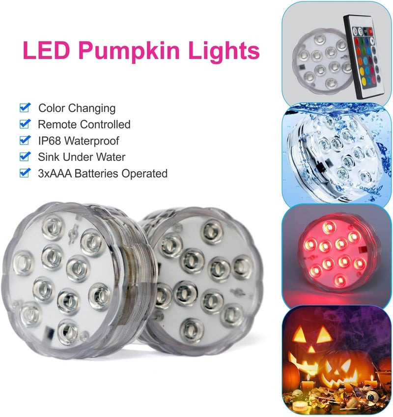 KIKOMO LED Pumpkin Lights with Remote, 16 Colors 4 Modes Halloween Submersible Lights for Jack-O-Lanterns, Pool, Pond and Outdoor Decorations (4 Pack) - Image 2